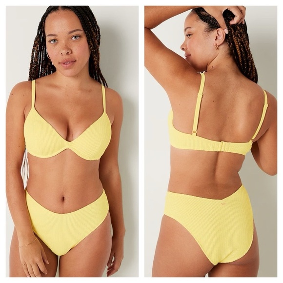 PINK Victoria's Secret Yellow Bikini Set Underwire High-Waisted size 34 C /S - Picture 1 of 11